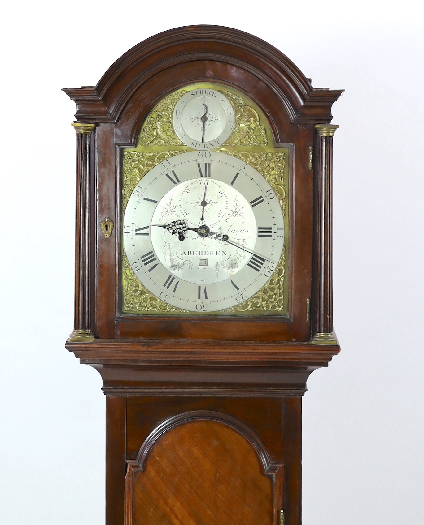 George Angus of Aberdeen. A George III mahogany eight day longcase clock, W.49cm H.214cm